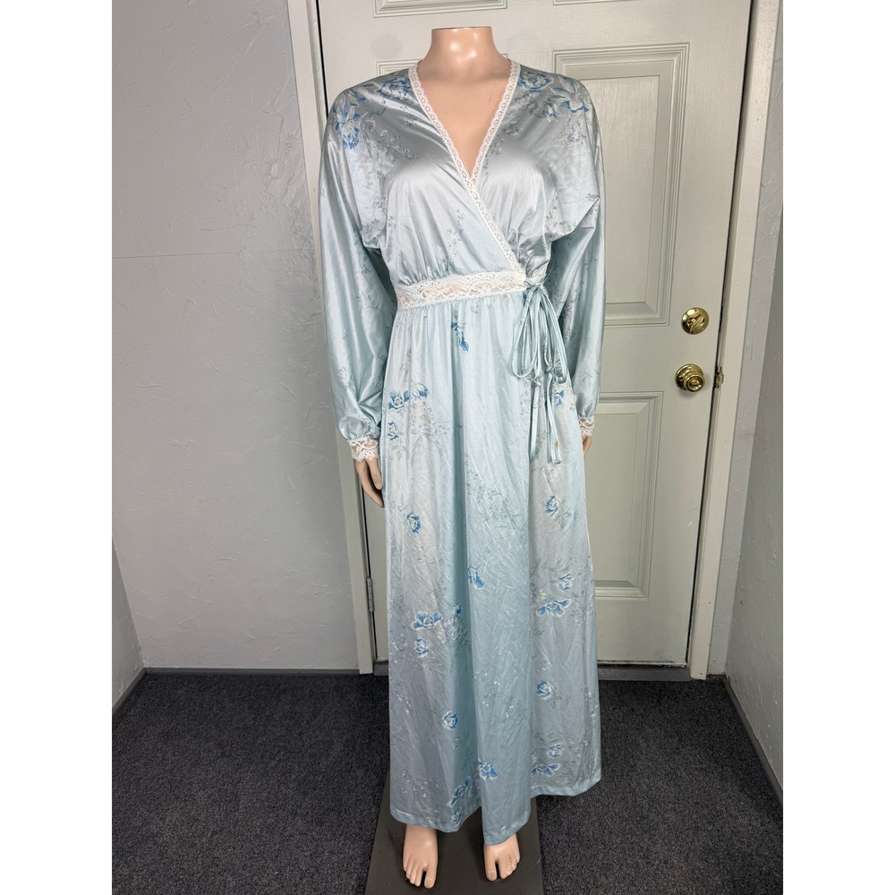 Vintage 70s Miss Elaine Gown Robe Lingerie dress Nylon Lace Floral Petite X4-28